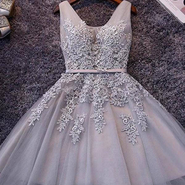 Sleeveless Lace-up Tulle Short Homecoming Dress Lace Appliques Pg098 on ...