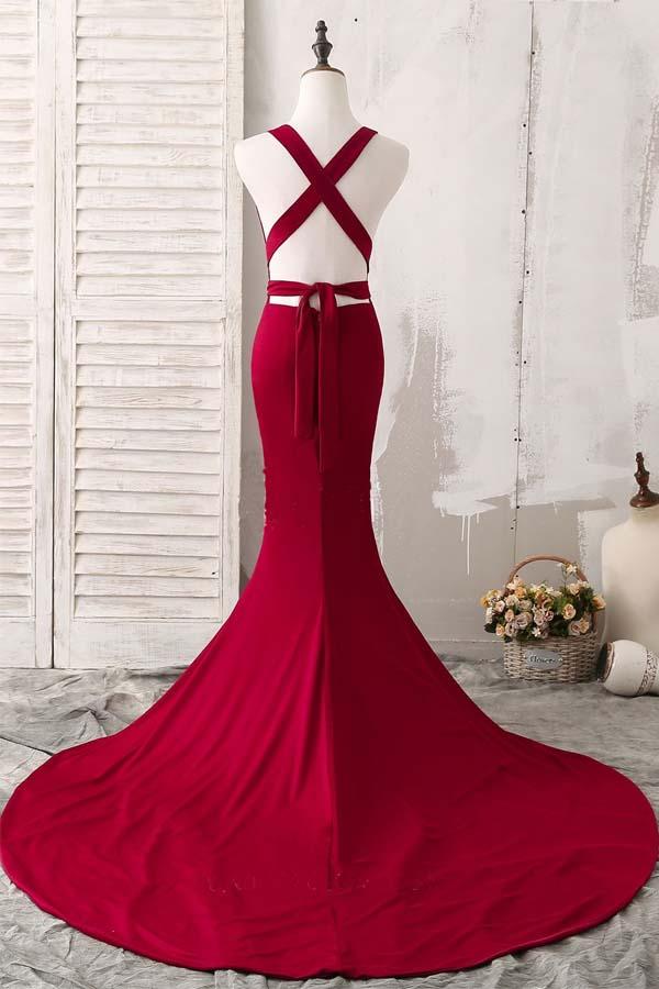 Elegant Red Mermaid Plunging V-Neck Prom Evening Dresses PG493 on Luulla
